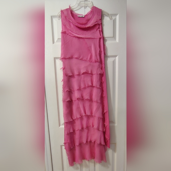 Gigi Moda Italian Hot Pink Tiered Silk Sleeveless Maxi Dress Women's Size S $189 - Picture 3 of 14